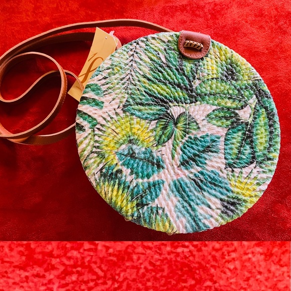 COLLECTION 18 Chic NWT Tropical PALM Leaf Print CROSSBODY BAG Purse - Picture 2 of 16